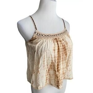 American Eagle Tie Dye Cami Crop Tank Top Small Tan Brown Crochet Women Xs Boho